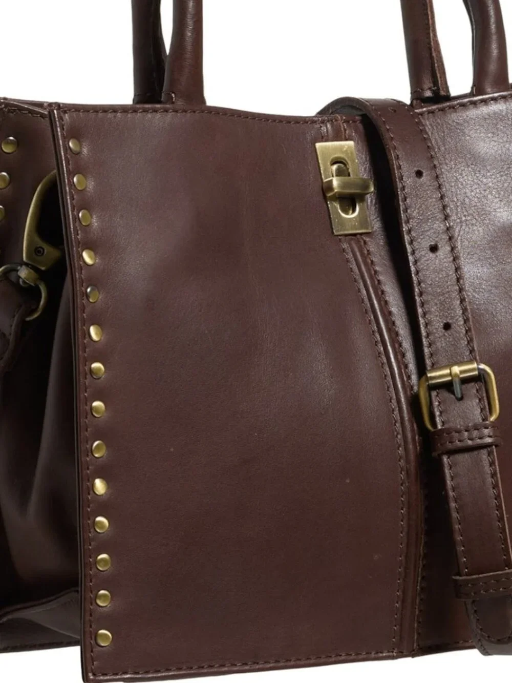NEW MARTA PONTI Studded Satchel in Chocolate Leather Crossbody Strap NWT